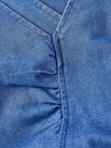 SHEIN MOD 女士露背交叉设计性感无袖牛仔连衣裙 - 藍色 - 查看 4