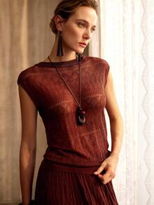 MOTF PREMIUM DAMTRÖJA MED INHÅLIG RUND HALS, VÅR/SOMMAR - Rostad brun - Visa 1