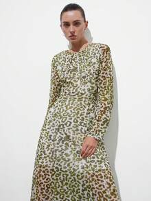 Aveloria Modichic 女士豹纹圆领长袖连衣裙 - 綠色 - 查看 7