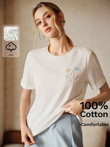 Anewsta New Summer Vacation Casual Versatile Ocean Shell, Starfish, Fish & Pearl Embroidery Beaded Women T-Shirt - Beige - View 3