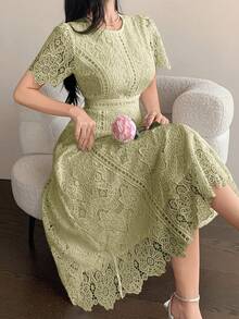 DAZY 优雅蕾丝边短袖连衣裙，青春靓丽的夏季迷你连衣裙 - 綠色 - 查看 5