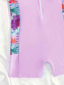 Đồ bơi một mảnh khóa kéo Colorblock dành cho bé gái tuổi teen, thích hợp cho kỳ nghỉ, bơi lội, đi biển mùa hè - Màu tím - Xem 5