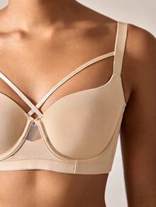 Seamless Floating Cup Bra For Women, Lift & Enhance Bust, Thin Sexy Underwire Bra - Apricot - View 8