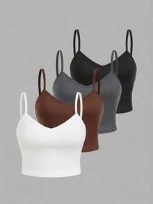 SHEIN EZwear 4件套加大码休闲简约吊带背心套装 - 彩色 - 查看 1