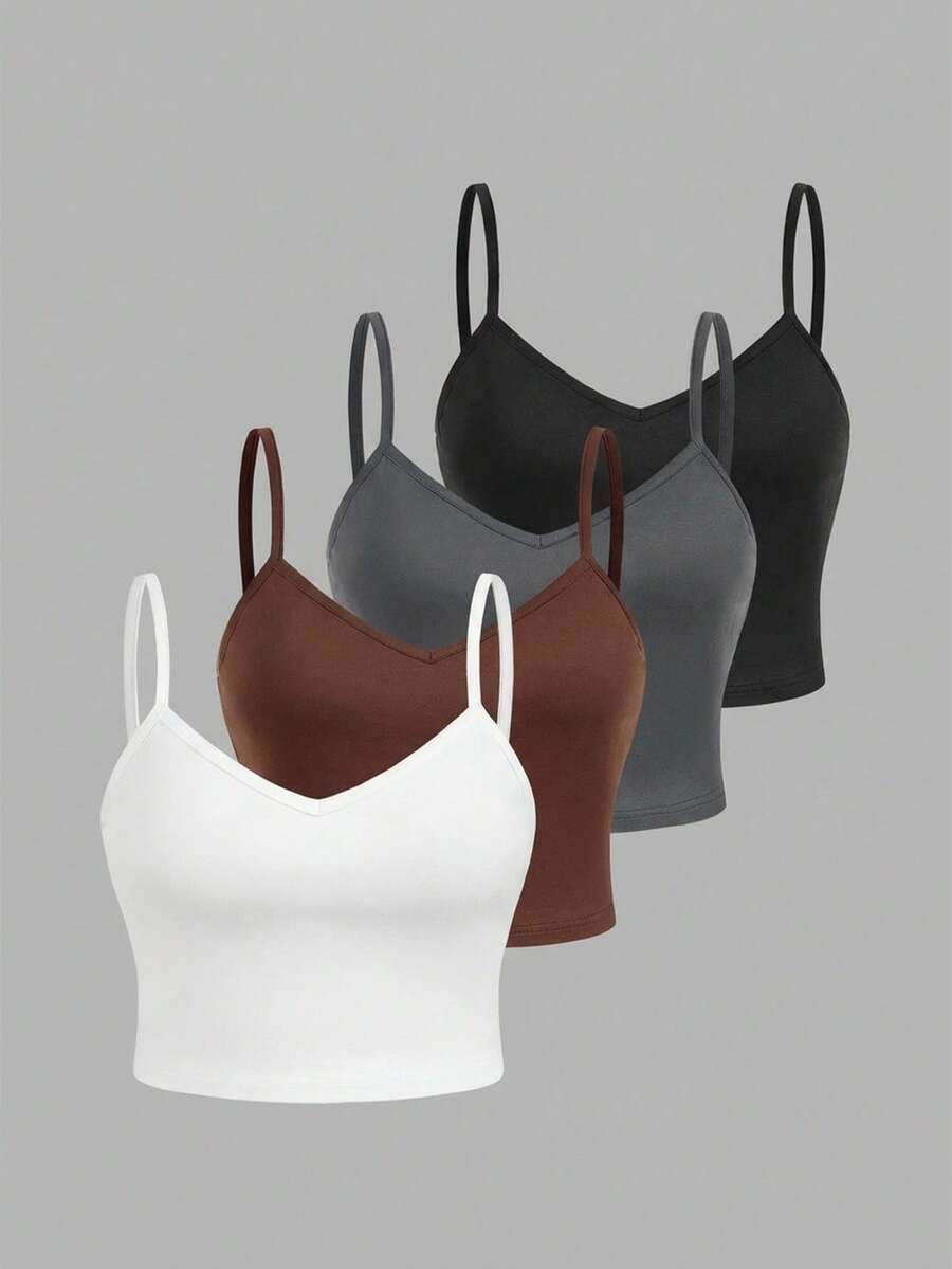 SHEIN EZwear 4件套加大码休闲简约吊带背心套装 - 彩色 - 查看 1