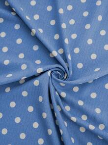 Elorette Plus Size Bubble Crinkle Polka Dot Print Collar Long Sleeve Pajama Set - Blue - View 7
