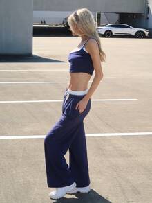 Sydney Algeri 女士夏季休闲运动针织两件套背心和运动裤外出套装，2 件，返校服装 - 藏蓝色 - 查看 4