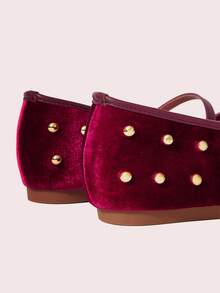 CUCCOO DOLLMOD Red Suede Square Toe Sweet Rivet Low Vamp Flat Sole Shoes - Red - View 4