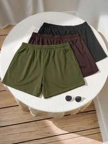 SHEIN EZwear Plus Size Women's Solid Color Drawstring Waist Loose Casual Shorts - Multicolor - View 2