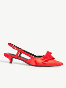 CUCCOO CHICEST Red Low Vamp Bow Slingback Pointed Toe Banquet Dress Shoes - Red - View 3