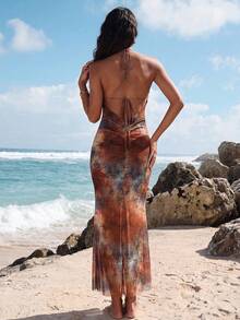 Nevyona 女士扎染印花露背吊带连衣裙，度假沙滩装 - 彩色 - 查看 2