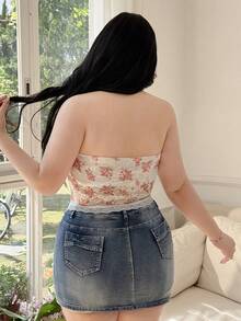 CovetEZ Plus Size Women Fashionable Sexy Lace Bandeau Top - Multicolor - View 2