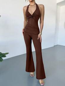 Rafferiza Bộ áo liền quần dáng rộng tối giản, thoải mái dành cho nữ. - màu nâu - Xem 5