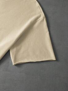 PAVTROS Men's Loose Fit Crew Neck Short Sleeve T-Shirt, White, Minimalist, Rolled Hem Design - Apricot - View 4