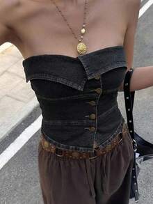 Joudiya Women's Cropped Bandeau Top, Sexy Design, Suitable For Summer And Spring Y2k Tube Top - Black - View 8