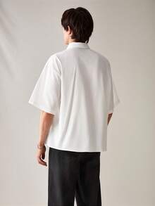 AXEPEAK Camisa Casual Tecida Masculina com Gravata, Camisa Branca de Trabalho com Botões, Manga Curta Folgada e Gola Simples, Presente para Namorado, Itens para Casais - Branco - Visão 2