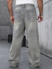 Manfinity Homme Quần jeans nam ống đứng màu xanh dương kiểu retro thường ngày - Rửa nhẹ - Xem 2