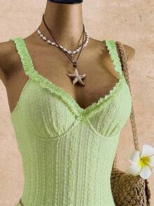 Bellisia Women's Ivory Lace Trim Vacation Skirt Set - Green - View 4