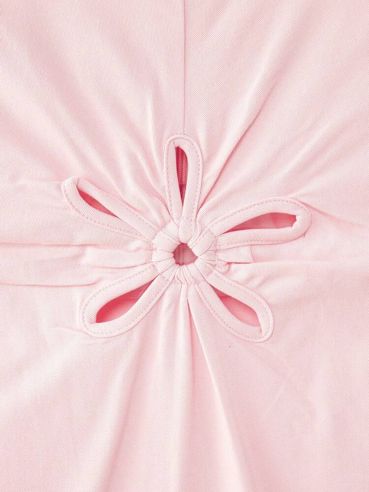 Flower Cut Out Chest Detail Pink Mini Dress Cute Spring Summer Parisian Style French Style Vacation Dress Going Out Dress Elegant Evening Dress