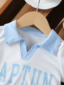 SHEIN 2件套女婴幼儿/新生儿0-3岁春夏休闲运动V领Polo衫短袖T恤和百褶裙套装 - 淺藍色 - 查看 7
