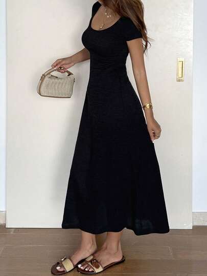 DAZY 女士休闲纯色短袖连衣裙，夏季