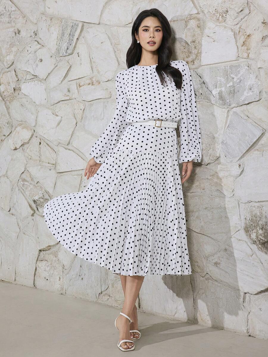 Heiryn Đầm công sở xếp ly chấm bi thanh lịch dành cho nữ - Nhiều màu - Xem 1