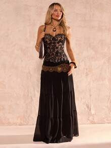 SHEIN Glamour 女士优雅性感刺绣网纱抹胸上衣，夏季 - 黑色 - 查看 4