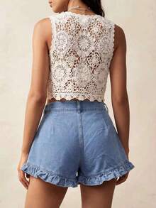 Travachic 女士荷叶边牛仔短裤 - 藍色 - 查看 2