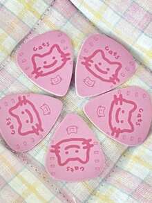 Joivida 1个/2个/3个粉色小猫吉他拨片，卡通风格，高品质，耐磨，尤克里里，防滑，摇滚/民谣吉他拨片。 - 粉色 - 查看 10