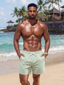 VIVINTIMO Men Vertical Striped Drawstring Waist Swim Trunks - Multicolor - View 5