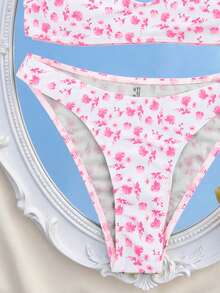 Swim Mod 两件套女士沙滩装，时尚可爱性感度假沙滩游艇泳池派对多色碎花可调节吊带露背上衣和可爱比基尼泳裤 - 彩色 - 查看 5