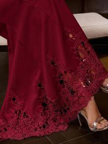 MOTF Soiréza WOMEN'S OCCASION WEAR MERMAID HEM LACE PATCHWORK LONG DRESS - Burgundy - View 7