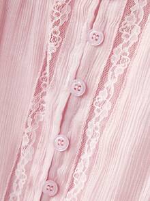 lacRébo 浅粉色浪漫短泡泡袖蕾丝上衣，春夏法式巴黎风情 - 淺粉色 - 查看 9