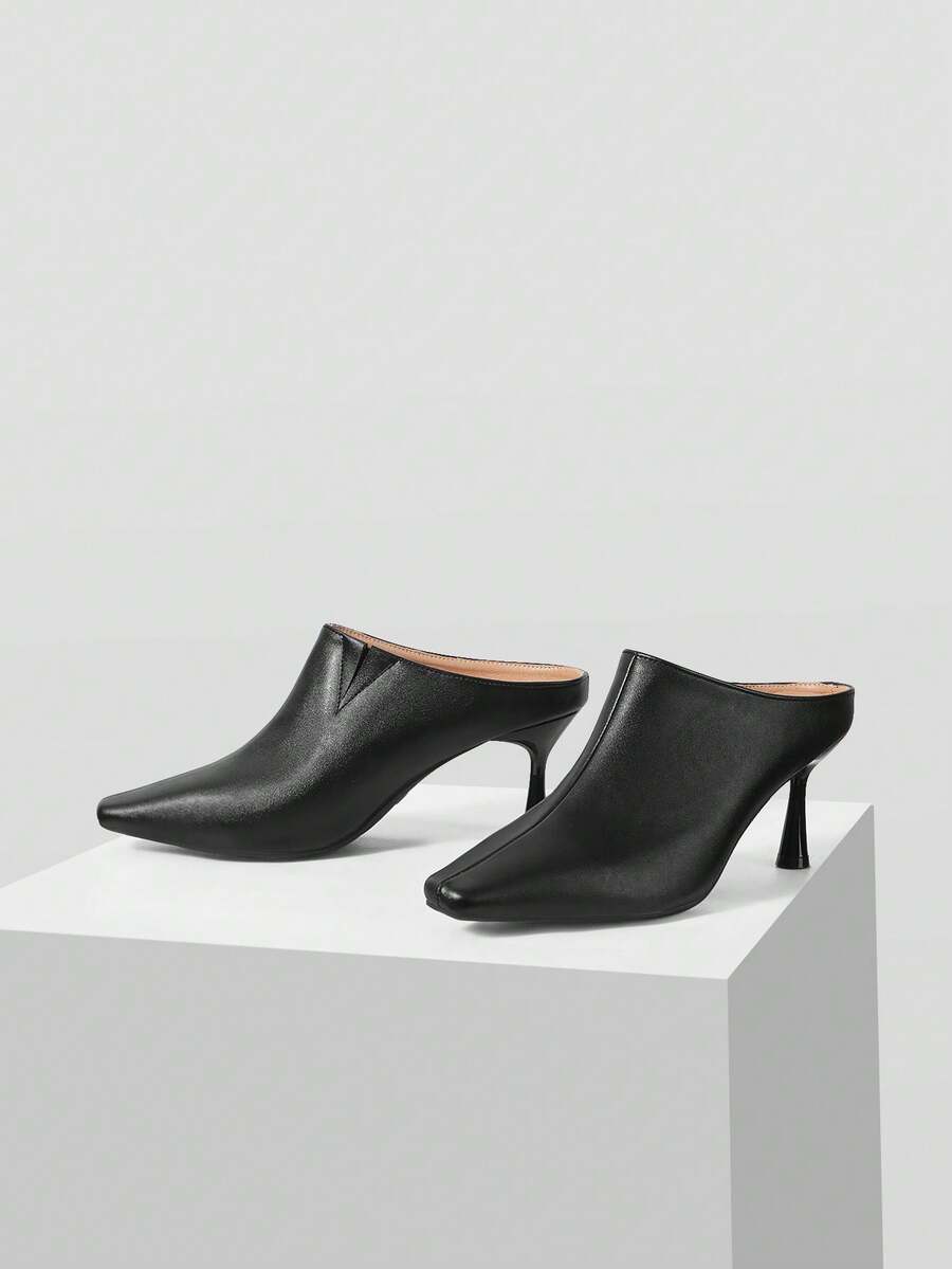 Mnmlis Giày nữ bít mũi, hở gót, kiểu dáng slip-on, đế thấp, thích hợp cho mùa xuân hè, đa năng, thoải mái, có nơ, kiểu giày lười, giày bít mũi cao gót. - màu đen - Xem 1