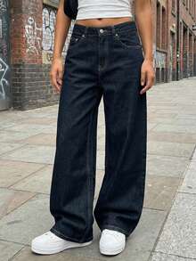 DAZY Women's Loose Retro Casual Versatile Street Style Denim Jeans - Blue - View 2