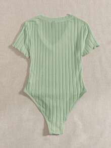 SHEIN EZwear Body vert menthe col V manches courtes avec volants, grande taille - Vert menthe - Voir 2