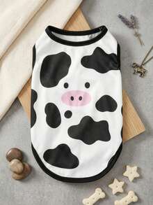 PETSIN 1 pieza Chaleco transpirable con estampado de vaca lindo para mascotas en verano - Blanco - Ver 2