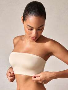 女士无肩带无缝隐形文胸抹胸文胸露背透气无钢圈文胸新娘文胸提托性感内衣 - 米色 - 查看 6