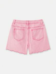 lacRébo Pink Denim Shorts With Scalloped Edges Spring Summer Parisian Style French Style Vacation Shorts Going Out - Pink - View 7