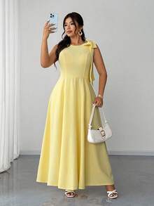 Elenzga Đầm xòe không tay, thanh lịch, lãng mạn, dáng suông, dành cho nữ cỡ lớn, thích hợp cho mùa xuân/hè. - Màu vàng - Xem 3