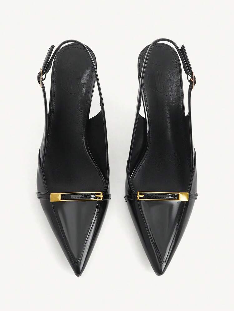 CUCCOO CHICEST Women's Shoes Are Fashionable And Versatile, Elegant Black Metal Decorative High Heels.