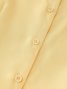 Franclia 女士夏季两件套，方领无袖衬衫，撞色纽扣设计，H 型廓形，高腰 A 字裤，基础款，梭织面料，百搭休闲及工作装 - 黃色 - 查看 6