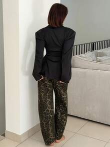 IamThia 女士冬季新款仿麂皮单排扣口袋宽松西装外套 - 黑色 - 查看 2