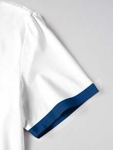 Manfinity Joysei Bộ áo thun ngắn tay và quần short nam kiểu dáng thể thao thường ngày, cổ áo phối màu tương phản, in chữ sọc xanh trắng, phù hợp cho cả nam và nữ. - Nhiều màu - Xem 3