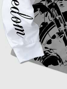 ROMWE MEN Men's Contrast Color Patchwork Gothic Style Letter Print T-Shirt - Grey - View 5