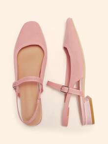 CUCCOO BASICS Women's Mary Jane Flat Shoes With Ribbon Strap, Comfortable Square Toe - Dusty Pink - View 4