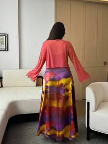 Flirla Set 2 Potong Gaun Terusan Tie-Dye Wanita Ukuran Plus untuk Musim Gugur - MultiWarna - View 2