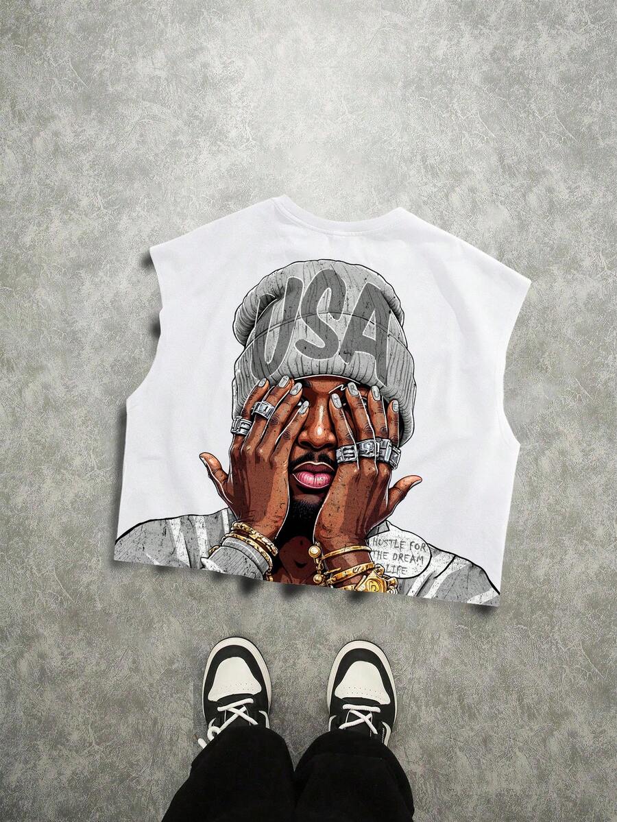 Manfinity Roghcode Maglietta casual da uomo con stampa grafica, scollo rotondo, versatile per uso quotidiano - Grigio - Visualizzare 1