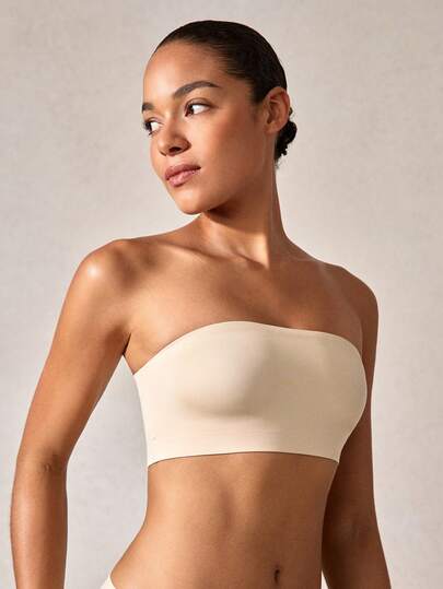 女士无缝露背细肩带文胸，无钢圈无衬垫，舒适透气弹力吊带文胸，完美搭配无肩带连衣裙