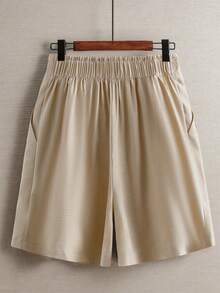 Linhara Short décontracté à taille élastique pour femmes grandes tailles, bas de loisirs d'extérieur - Nude - Voir 2